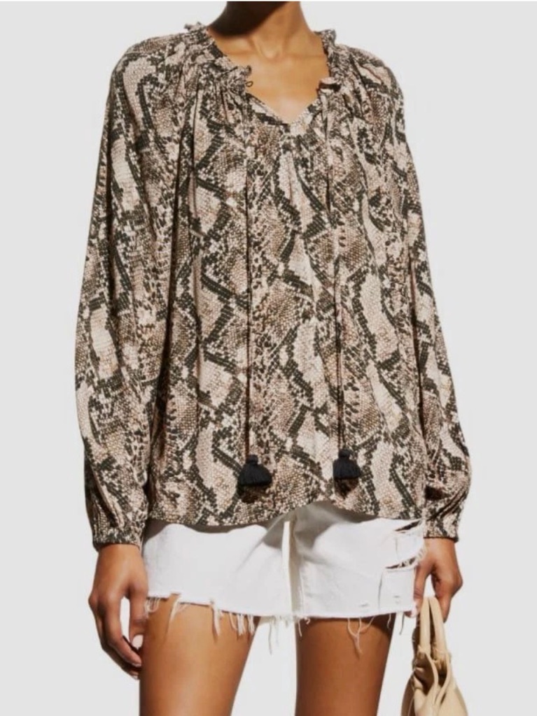 Figue Women's Beige Lilah Snakeskin-Peasant Blouse - Taupe Medium Never Worn